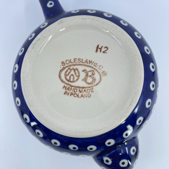vintage boleslawiec polish pottery tea pot "blue daisy" pattern handcrafted - Picture 7 of 7